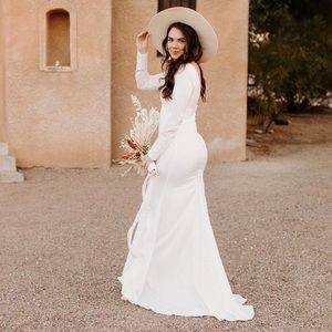 Lulu’s Make it Outstanding White Long Sleeve Button Back Maxi Wedding Dress